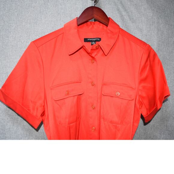 Sharagano Red Orange Utility Belted Shirt Dress Size 10 - Picture 2 of 4